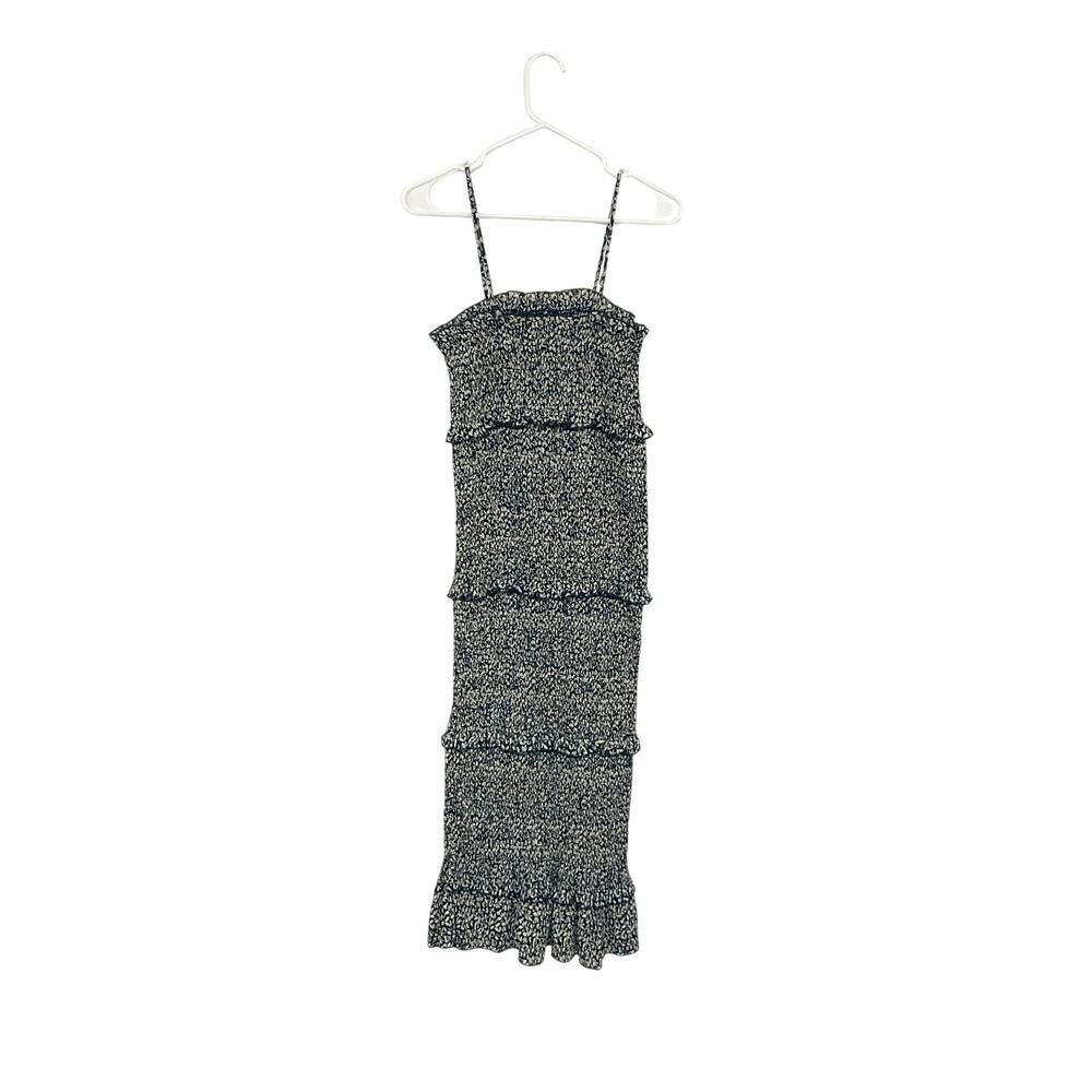 Mable Womens Smocked Long Ruffle Sleeveless Dress Blue Midi Size Medium - Picture 3 of 8
